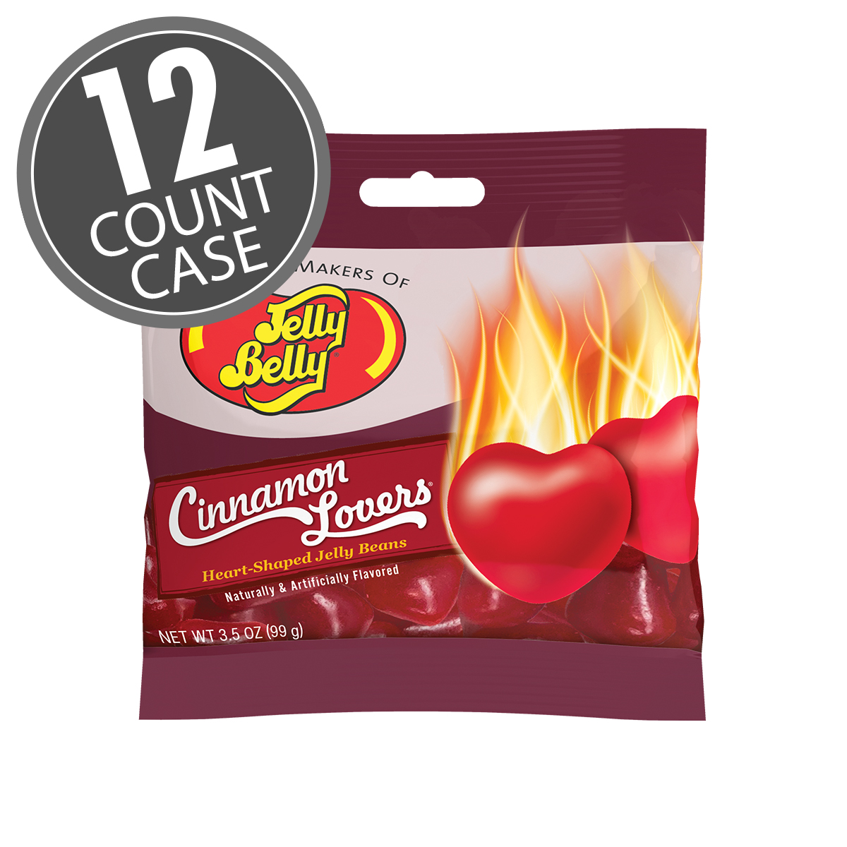 Cinnamon Lovers Heart-Shaped Jelly Beans 3.5 oz Grab &amp; Go Bag - 12-Count Case