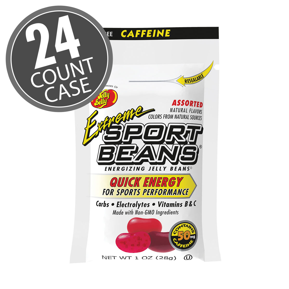 Extreme Sport Beans Jelly Beans with CAFFEINE -  Assorted Flavors 24-Pack