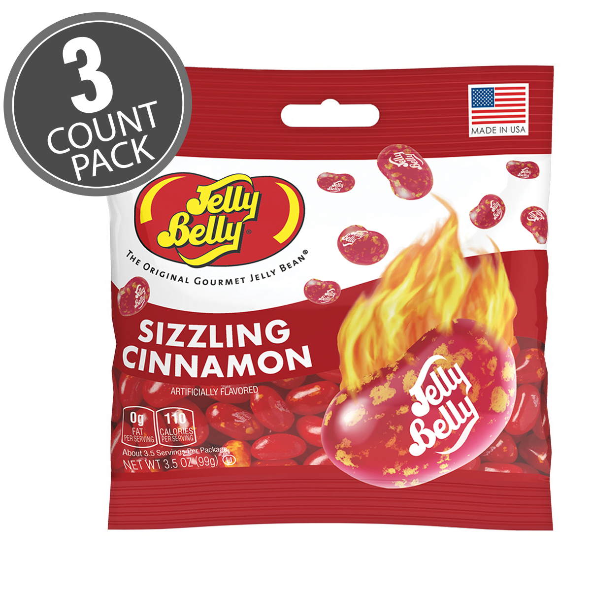 Sizzling Cinnamon Jelly Beans 3.5 oz Grab &amp; Go Bag - 3 Pack