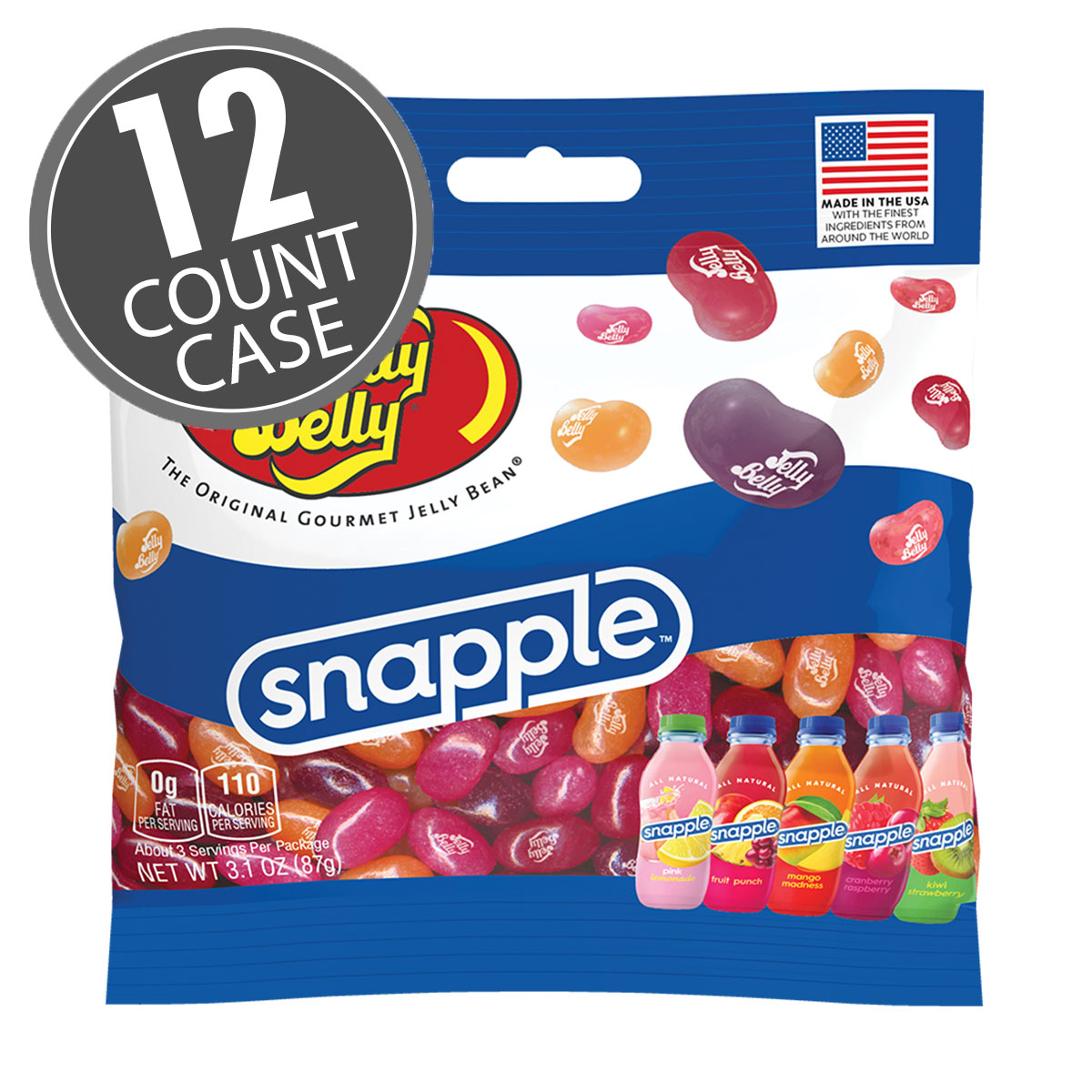 Snapple Mix Jelly Beans 3.1 oz  Grab &amp; Go Bag - 12 Count Case