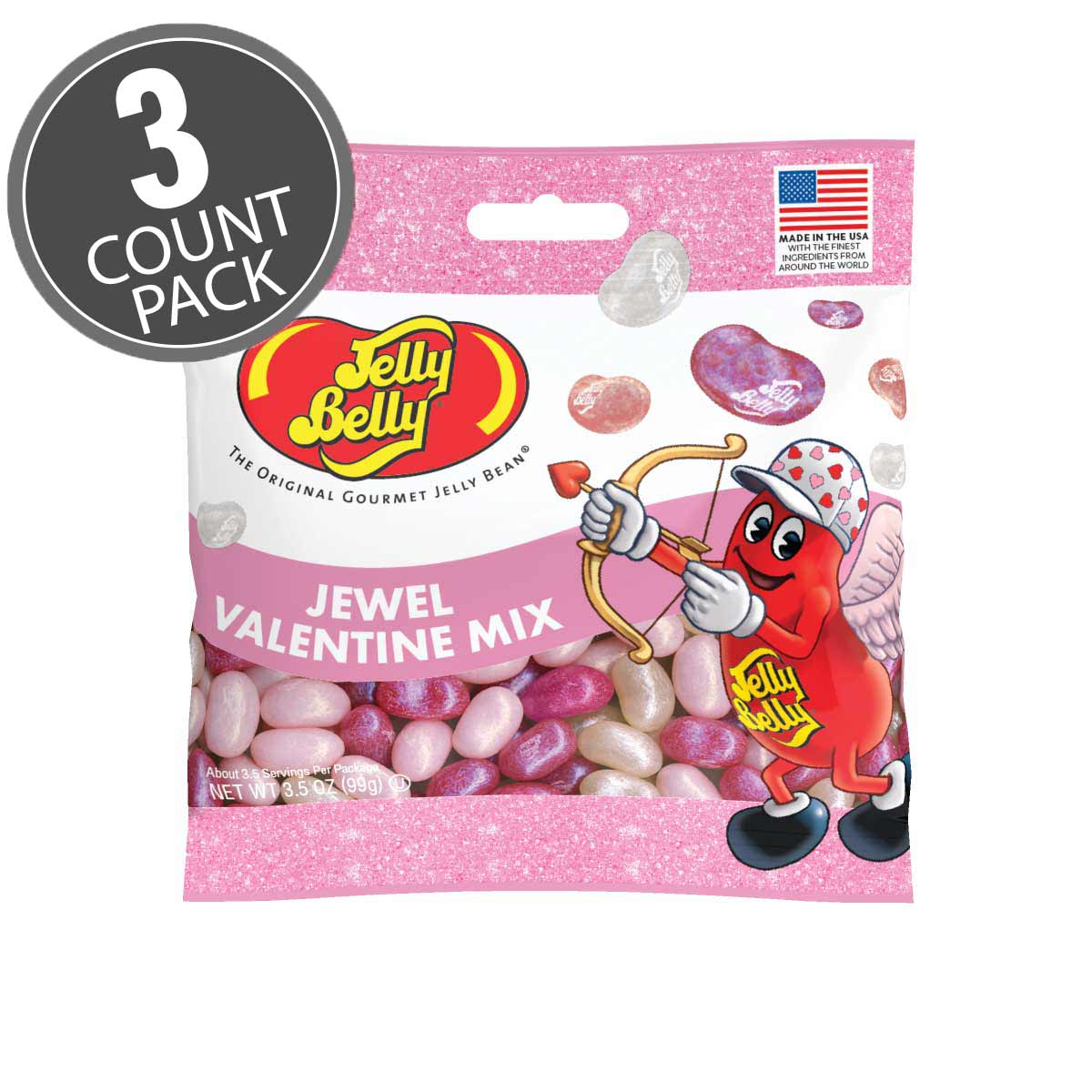 Jewel Valentine Mix Jelly Beans - 3.5 oz Grab &amp; Go Bag - 3-Count Pack