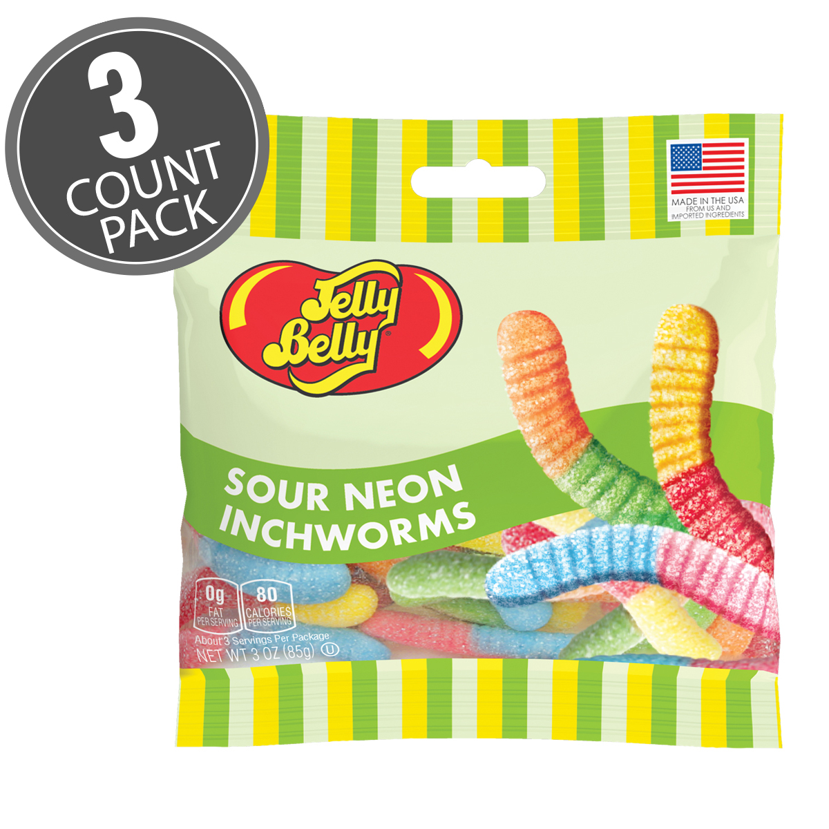 Sour Neon Inchworms - 3 oz Bag 3-Count Pack