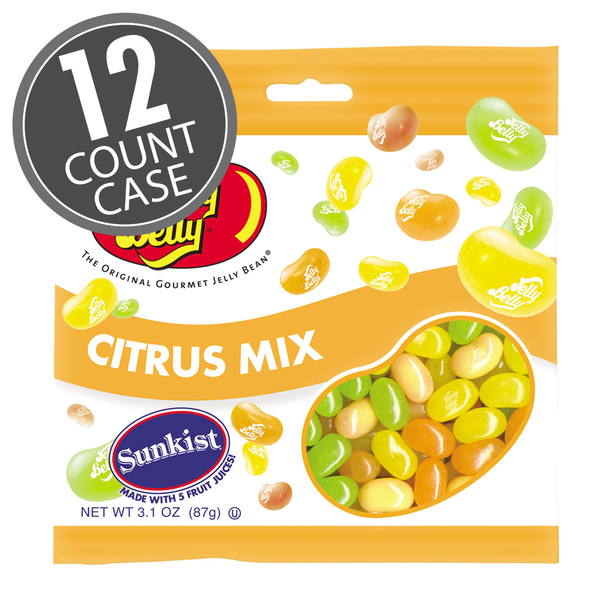 Sunkist Citrus Mix Jelly Beans 3.1 oz Grab &amp; Go Bag - 12 Count Case