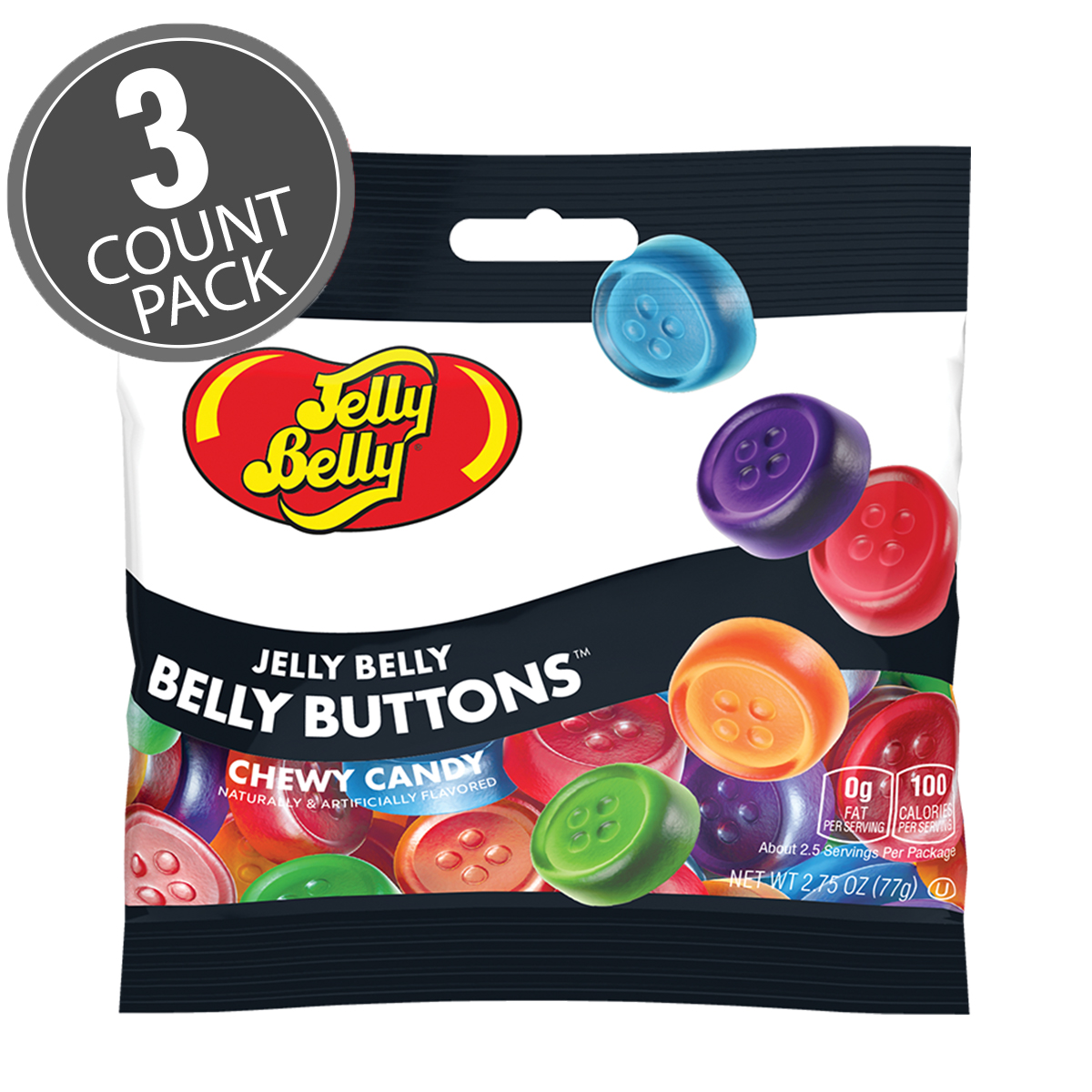 Jelly Belly Belly Buttons 2.75 oz Grab &amp; Go Bag - 3-Count Pack