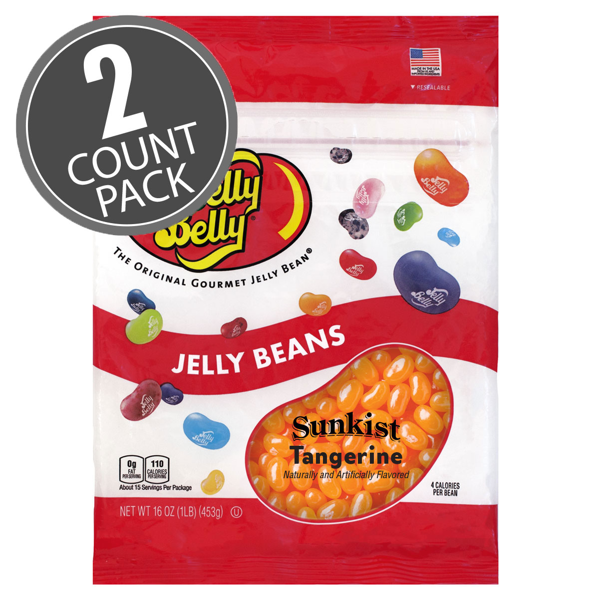 Sunkist Tangerine Jelly Beans - 16 oz Re-Sealable Bag - 2 Pack