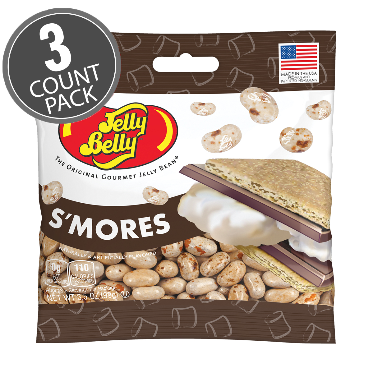 S'mores Jelly Beans 3.5 oz Grab &amp; Go Bag - 3 Count Pack