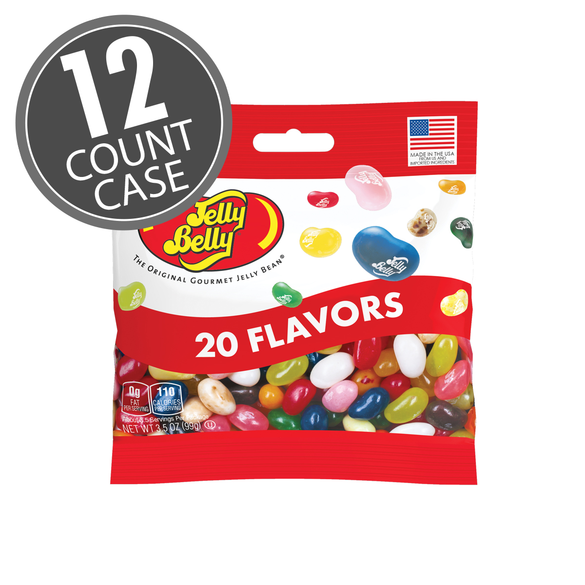 20 Assorted Jelly Bean Flavors 3.5 oz Grab &amp; Go Bag - 12 Count Case