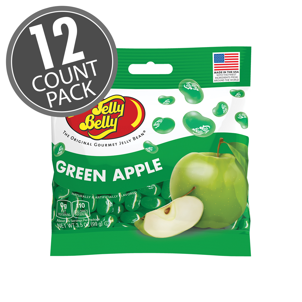 Green Apple Jelly Beans 3.5 oz Grab &amp; Go Bag - 12-Count Case