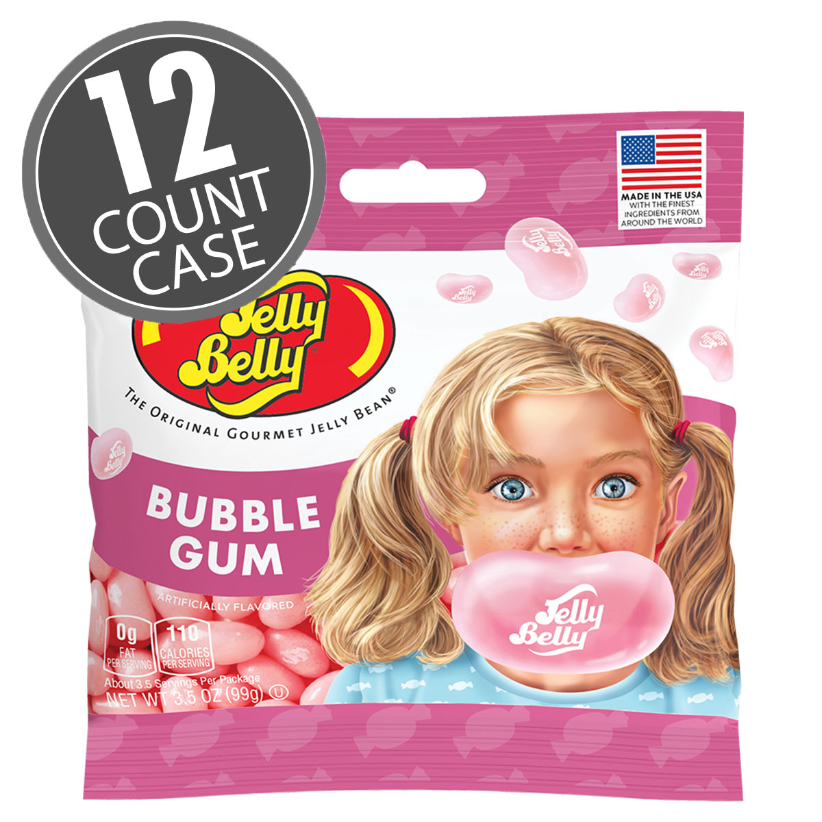 Bubble Gum Jelly Beans 3.5 oz Grab &amp; Go Bag - 12 Count Case