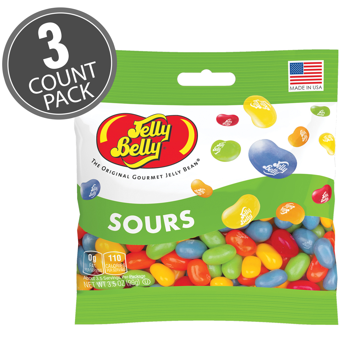 Sours Jelly Beans 3.5 oz Grab &amp; Go Bag - 3 Pack