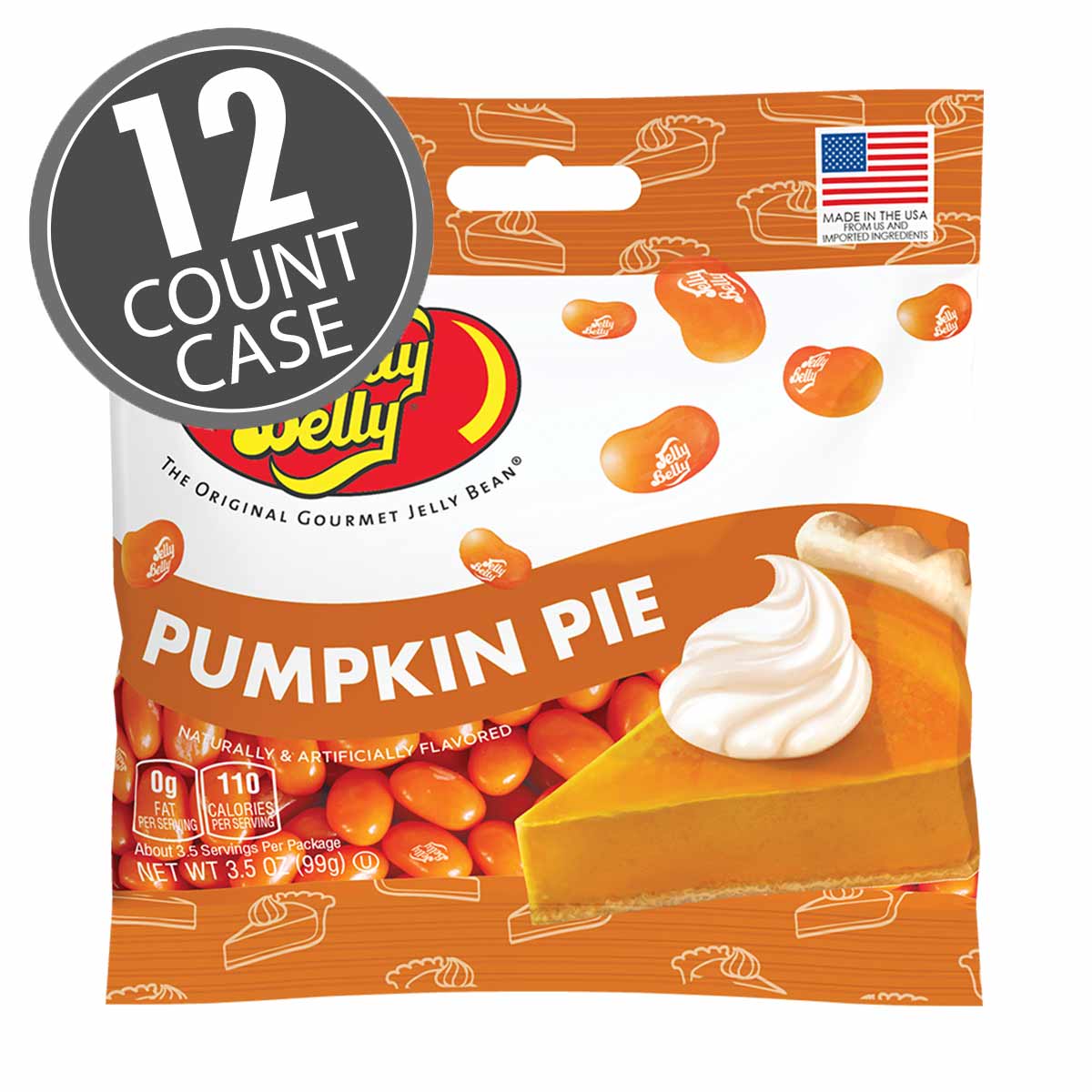 Pumpkin Pie Jelly Beans 3.5 oz Grab &amp; Go Bag - 12 Count Case