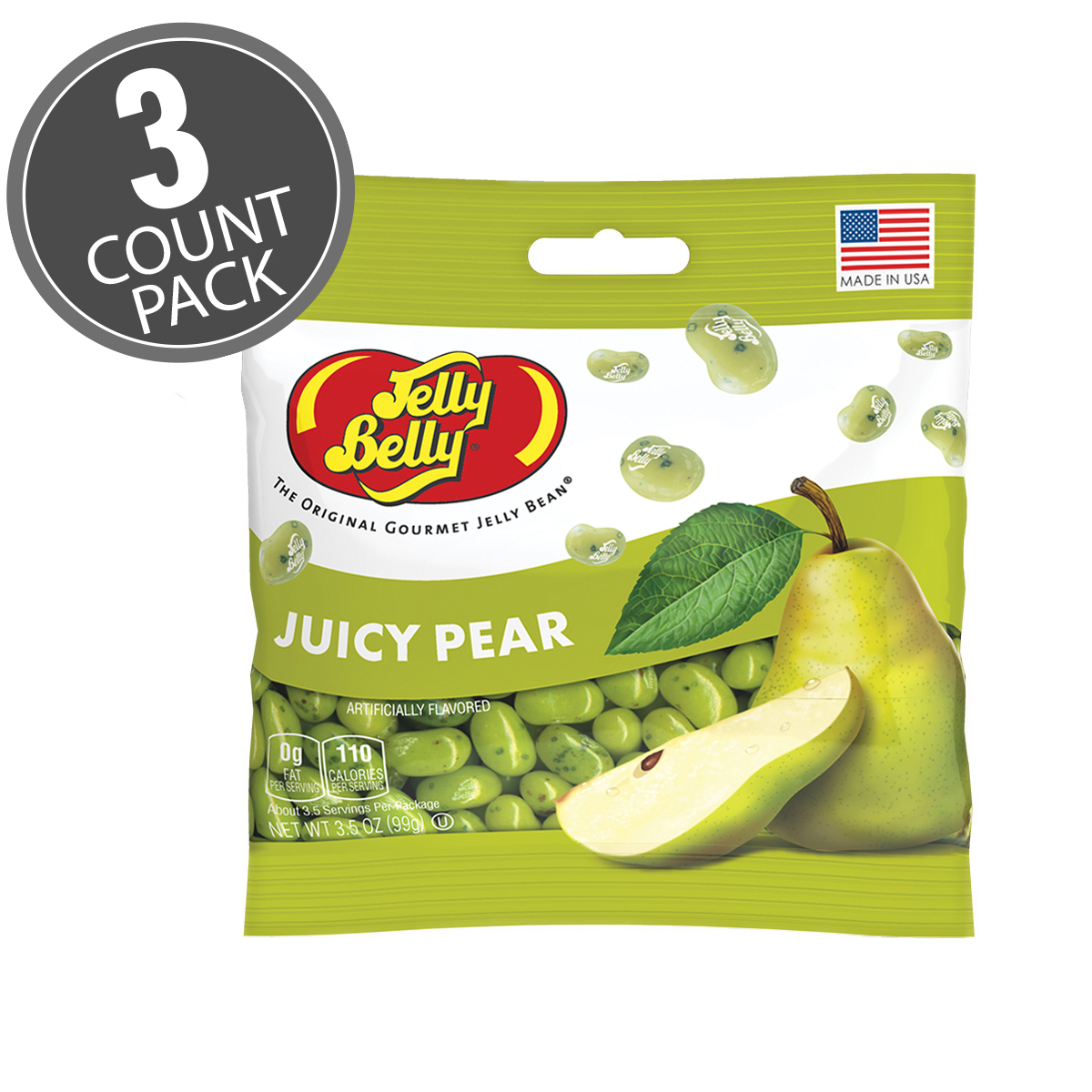 Juicy Pear Jelly Beans 3.5 oz Grab &amp; Go Bag - 3-Count Pack