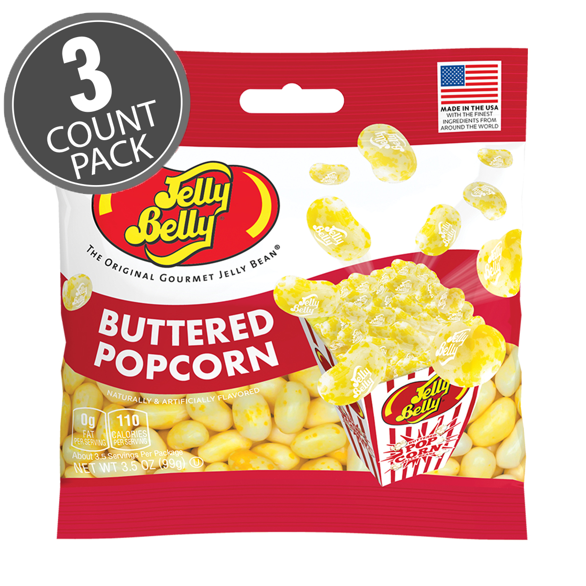 Buttered Popcorn Jelly Beans 3.5 oz Grab &amp; Go Bag - 3 Pack