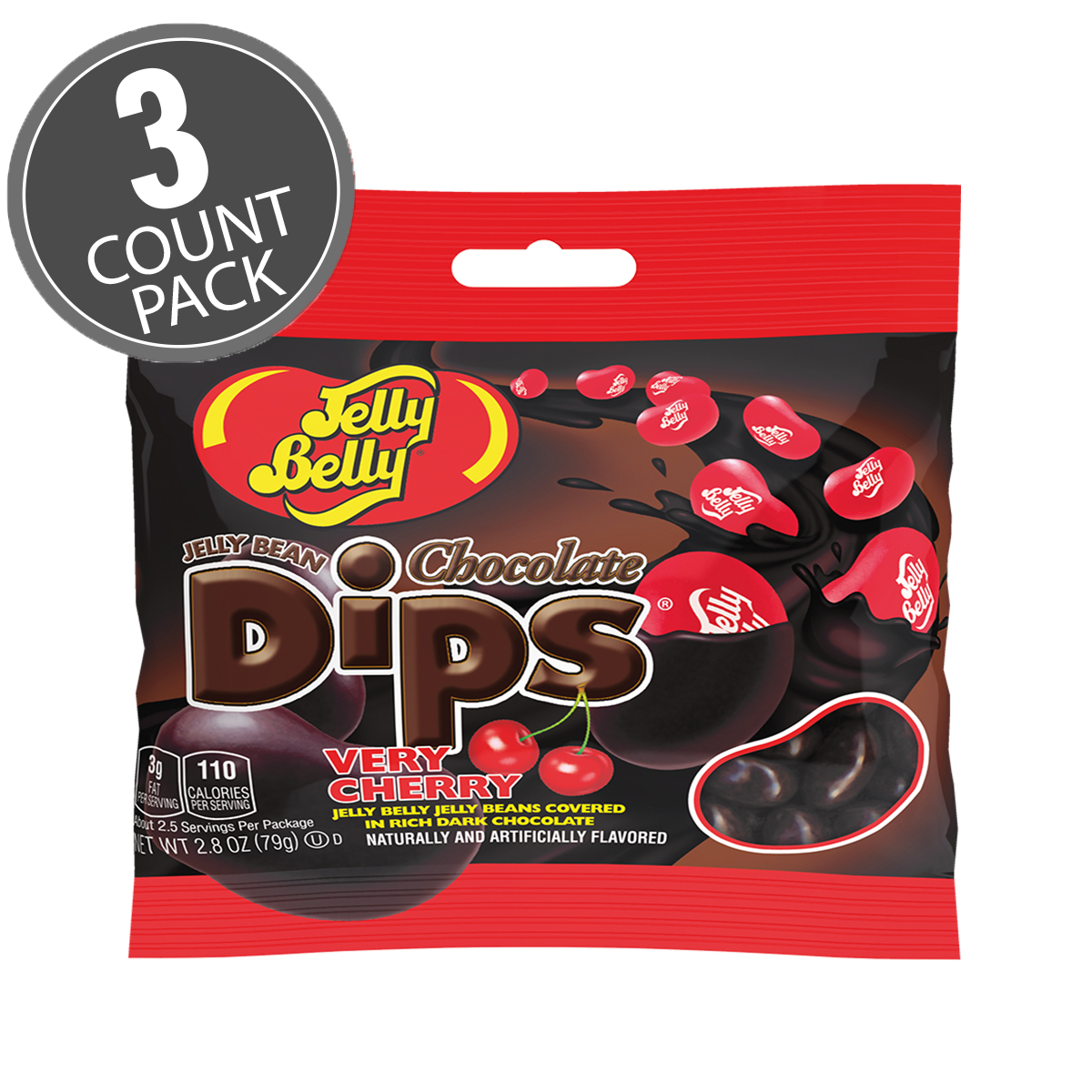 Jelly Bean Chocolate Dips - Very Cherry - 2.8 oz Bag - 3 Count Pack