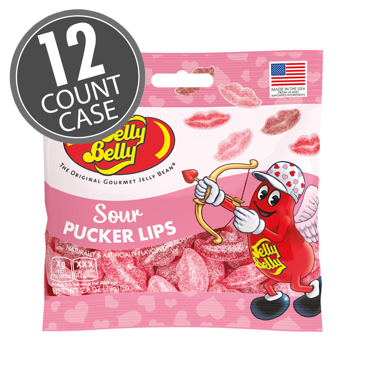 Sour Pucker Lips 2.8 oz Grab &amp; Go Bags - 12-Count Case