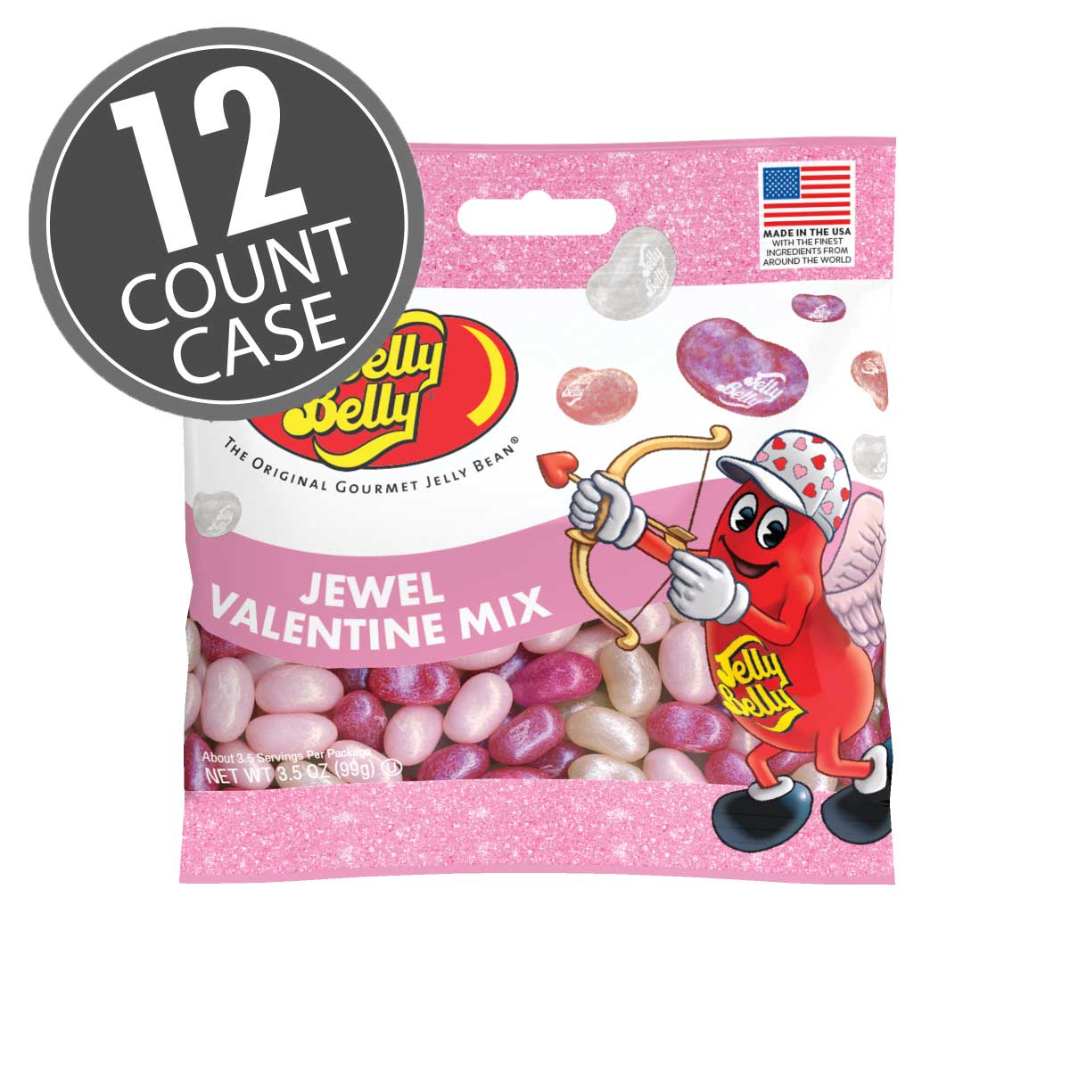 Jewel Valentine Mix Jelly Beans - 3.5 oz Grab &amp; Go Bag - 12 Count Case