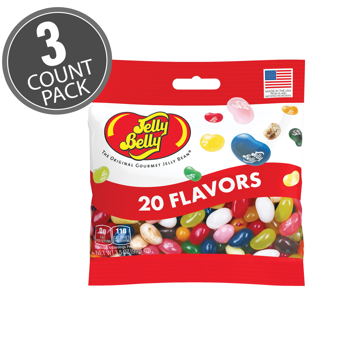 20 Assorted Jelly Bean Flavors 3.5 oz Grab &amp; Go Bag - 3-Count Pack