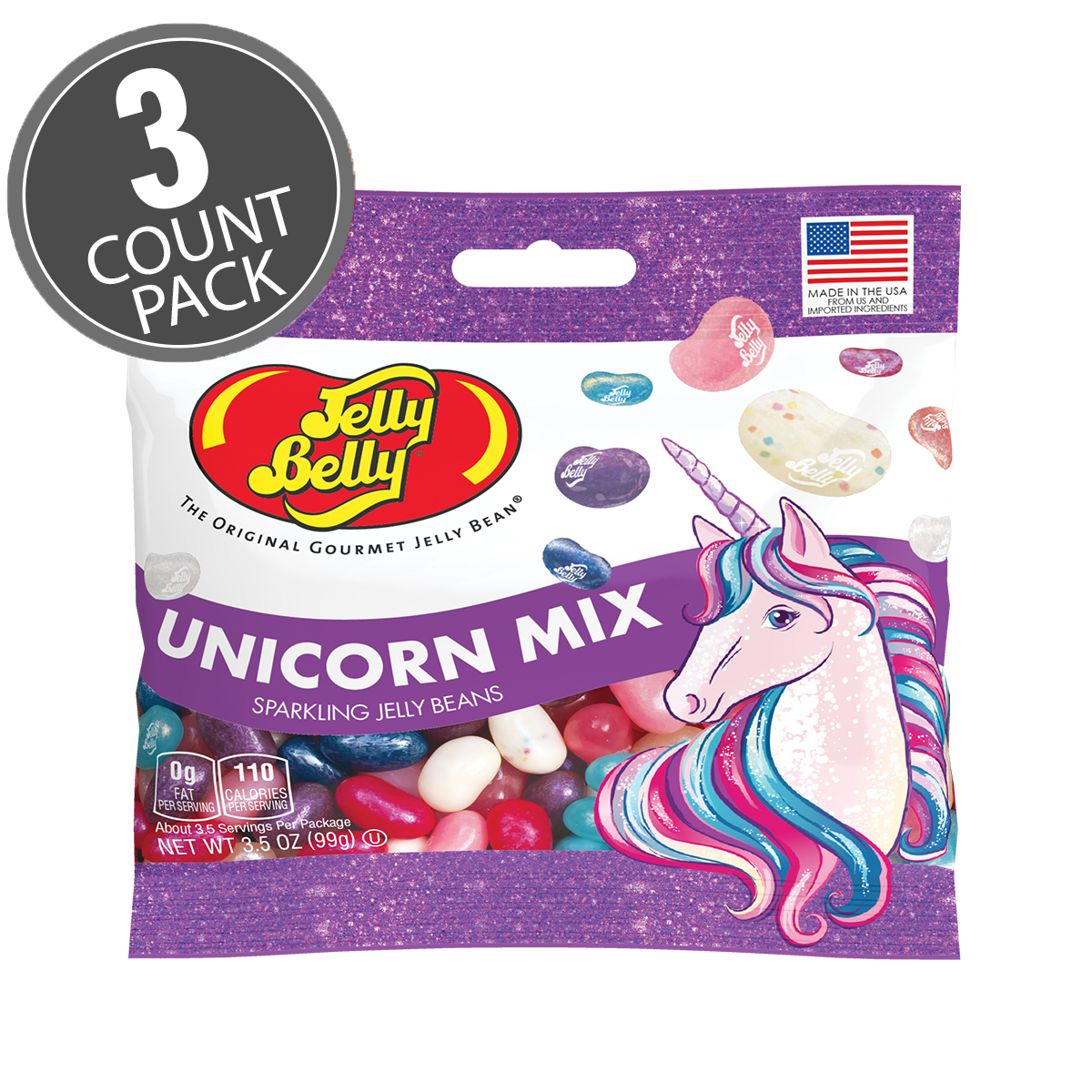 Unicorn Mix Jelly Beans 3.5 oz Grab &amp; Go Bag - 3 Count Pack