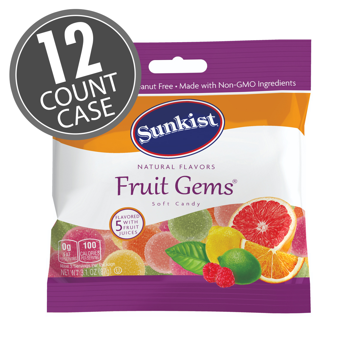 Sunkist Fruit Gems 3.1 oz Grab &amp; Go Bag - 12-Count Case