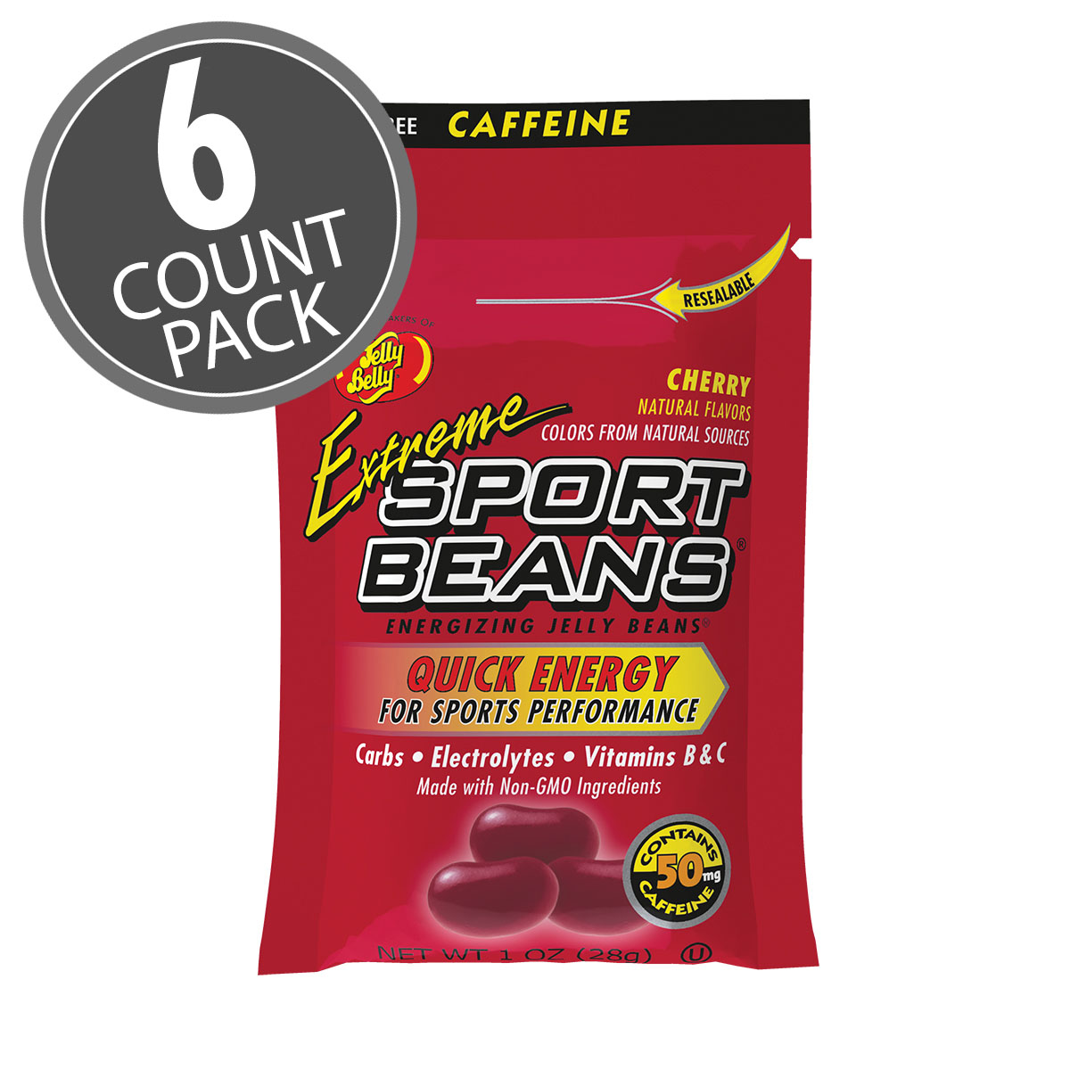 Extreme Sport Beans Jelly Beans with CAFFEINE - Cherry 6-Count Pack