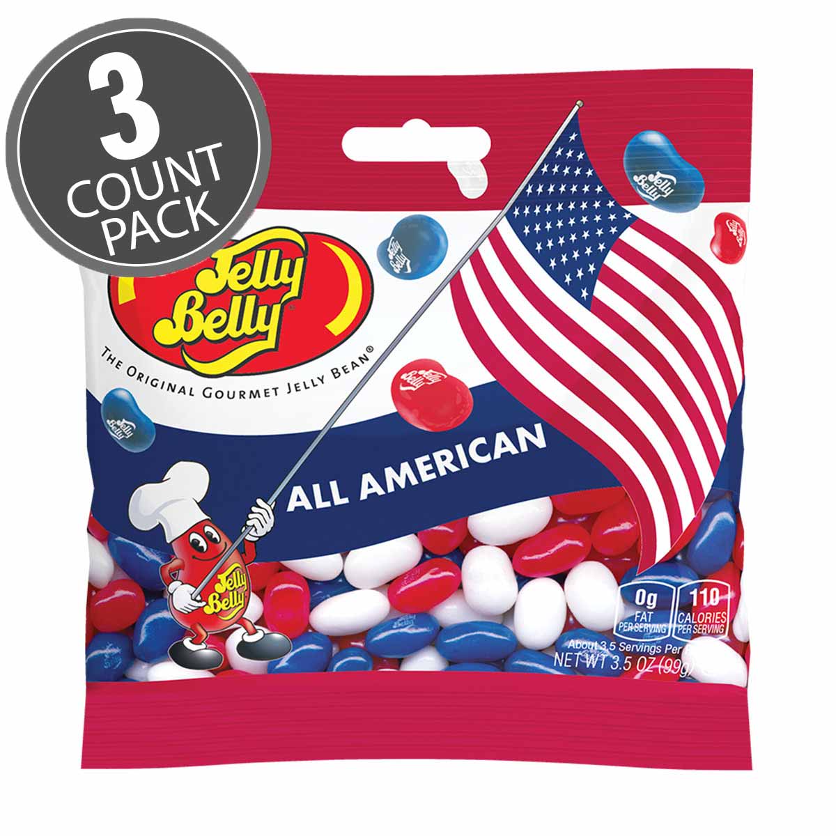 All American Mix Jelly Beans 3.5 oz Grab &amp; Go Bag - 3-Count Pack