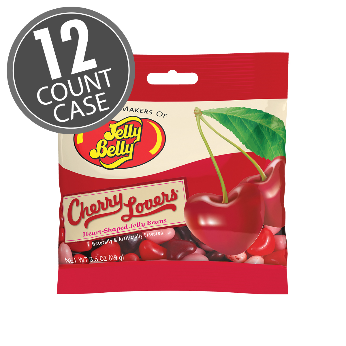 Cherry Lovers Heart-Shaped Jelly Beans 3.5 oz Grab &amp; Go Bag - 12-Count Case