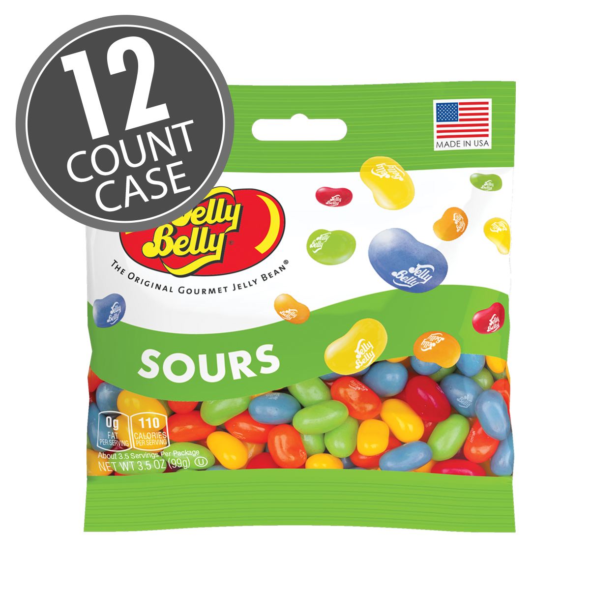 Sours Jelly Beans 3.5 oz Grab &amp; Go Bag - 12 Count Case