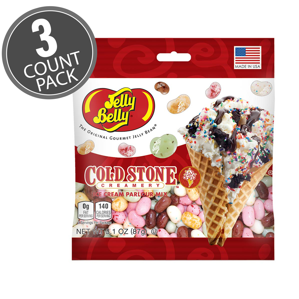 Cold Stone Ice Cream Parlor Mix Jelly Beans 3.1 oz Grab &amp; Go Bag - 3-Count Pack