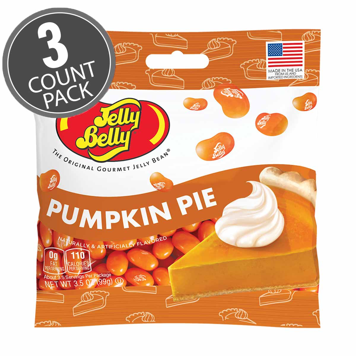 Pumpkin Pie Jelly Beans 3.5 oz Grab &amp; Go Bag - 3-Count Pack