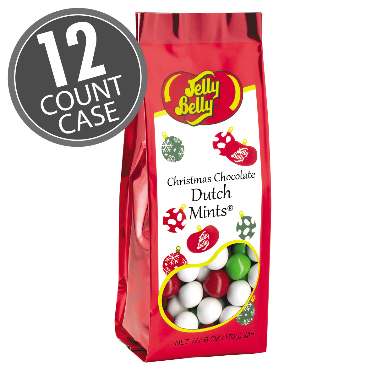 Christmas Chocolate Dutch Mints - 6 oz Gift Bags - 12 Count Case