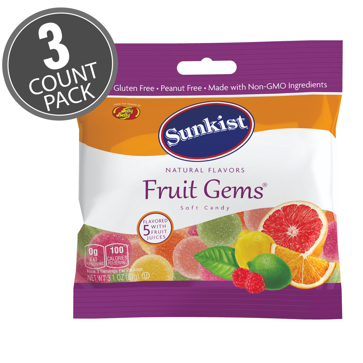 Sunkist Fruit Gems - 3.1 oz Bag - 3-Count Pack