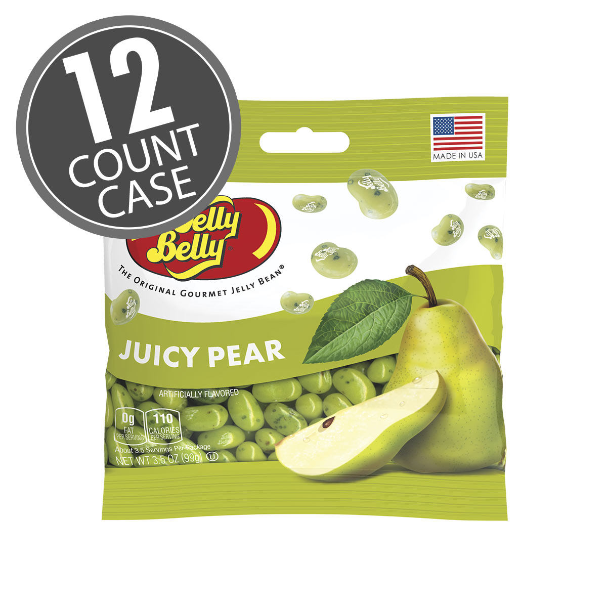 Juicy Pear Jelly Beans 3.5 oz Grab &amp; Go Bag - 12 Count Case