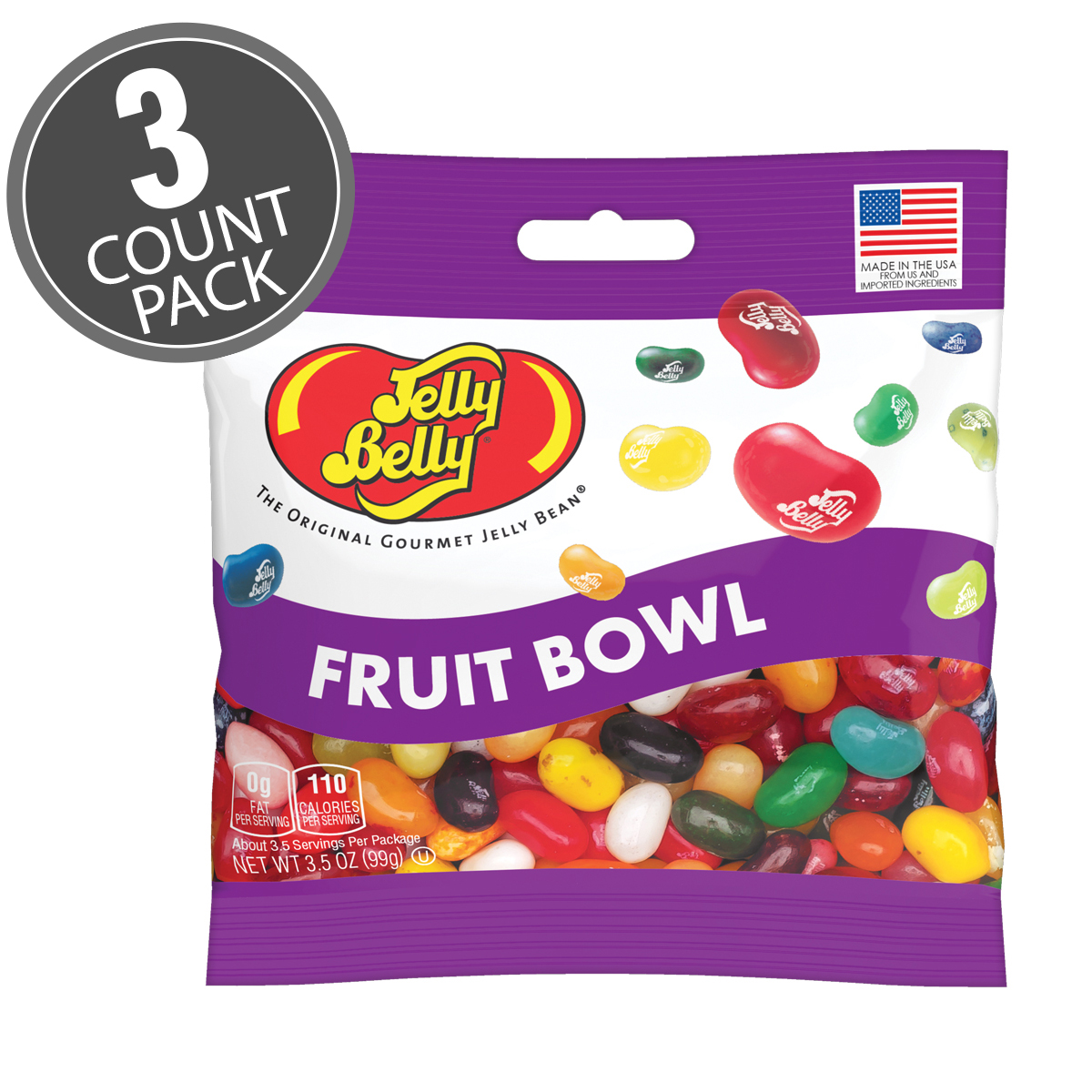 Fruit Bowl Jelly Beans 3.5 oz Grab &amp; Go Bag - 3 Pack