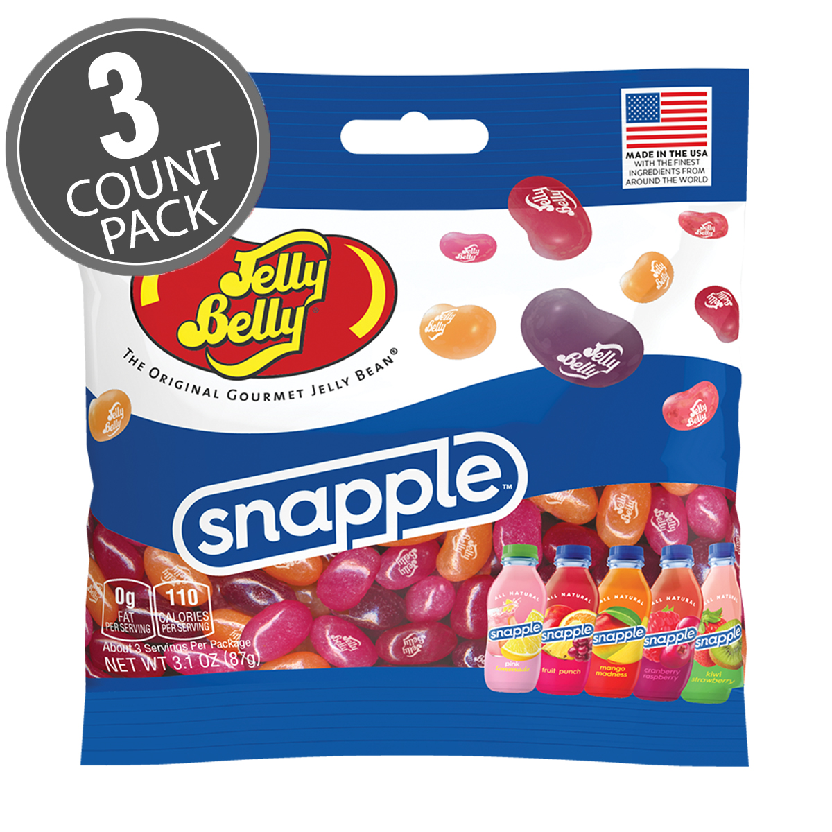 Snapple Mix Jelly Beans 3.1 oz  Grab &amp; Go Bag - 3-Count Pack