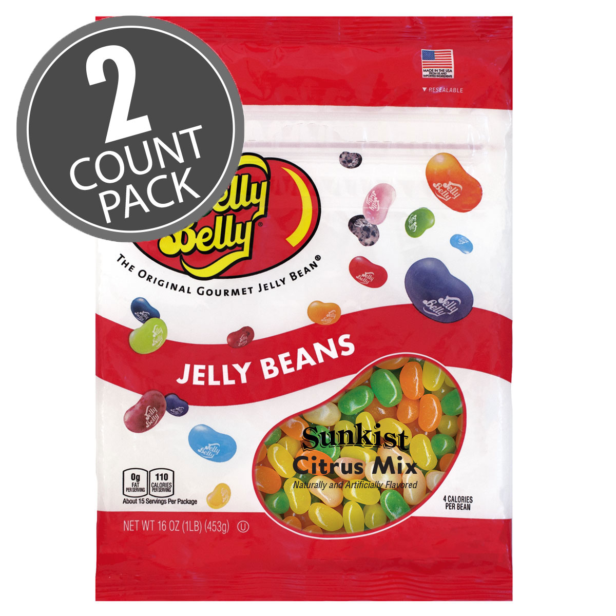 Sunkist Citrus Mix Jelly Beans - 16 oz Re-Sealable Bag - 2 Pack