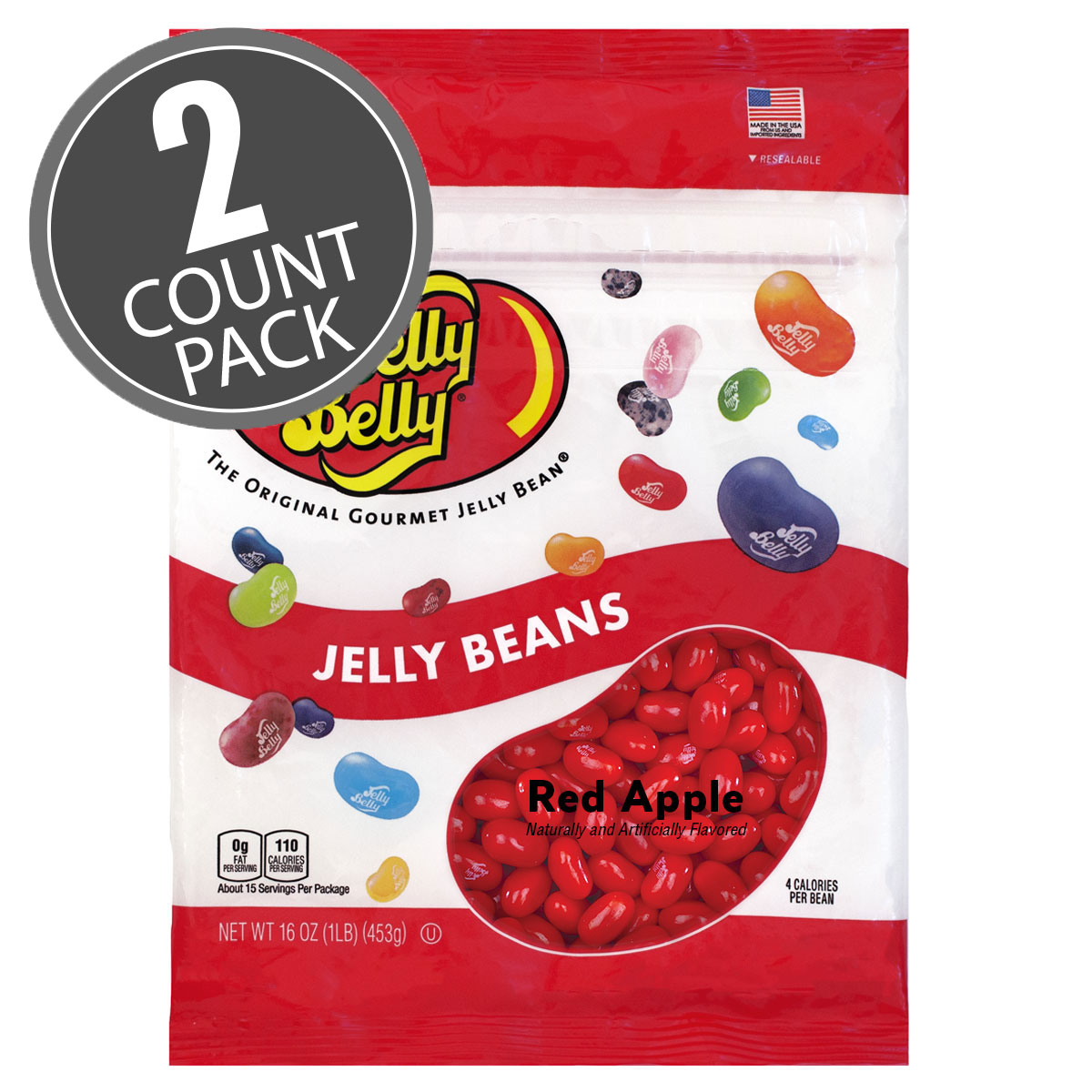 Red Apple Jelly Beans - 16 oz Re-Sealable Bag - 2 Pack