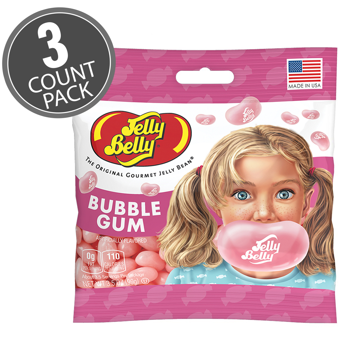 Bubble Gum Jelly Beans 3.5 oz Grab &amp; Go Bag - 3 Pack