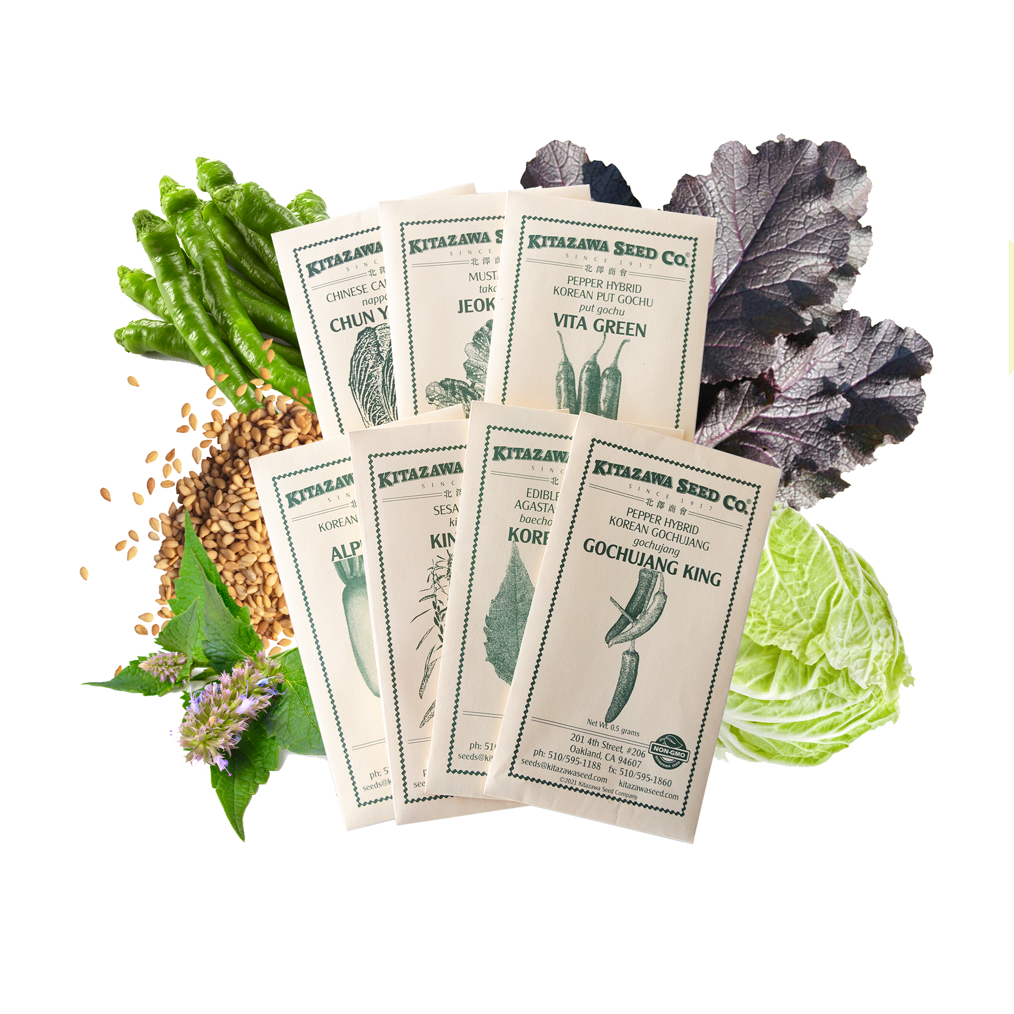 Asian Chef's Specialty Seed Assortment - Korean Cuisine Garden Seed Collection - Korea Vegetable Seeds - Radish, Pepper, Cabbage