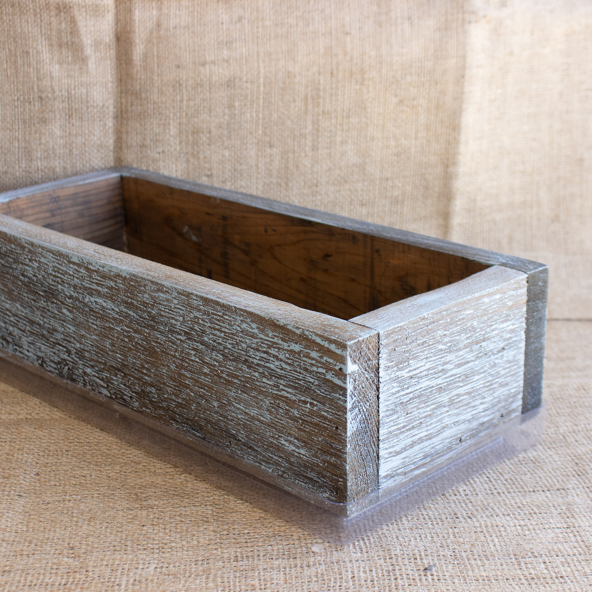 Barnwood Style Planter Box with Drip Tray - Aged Brown - Windowsill / Indoor