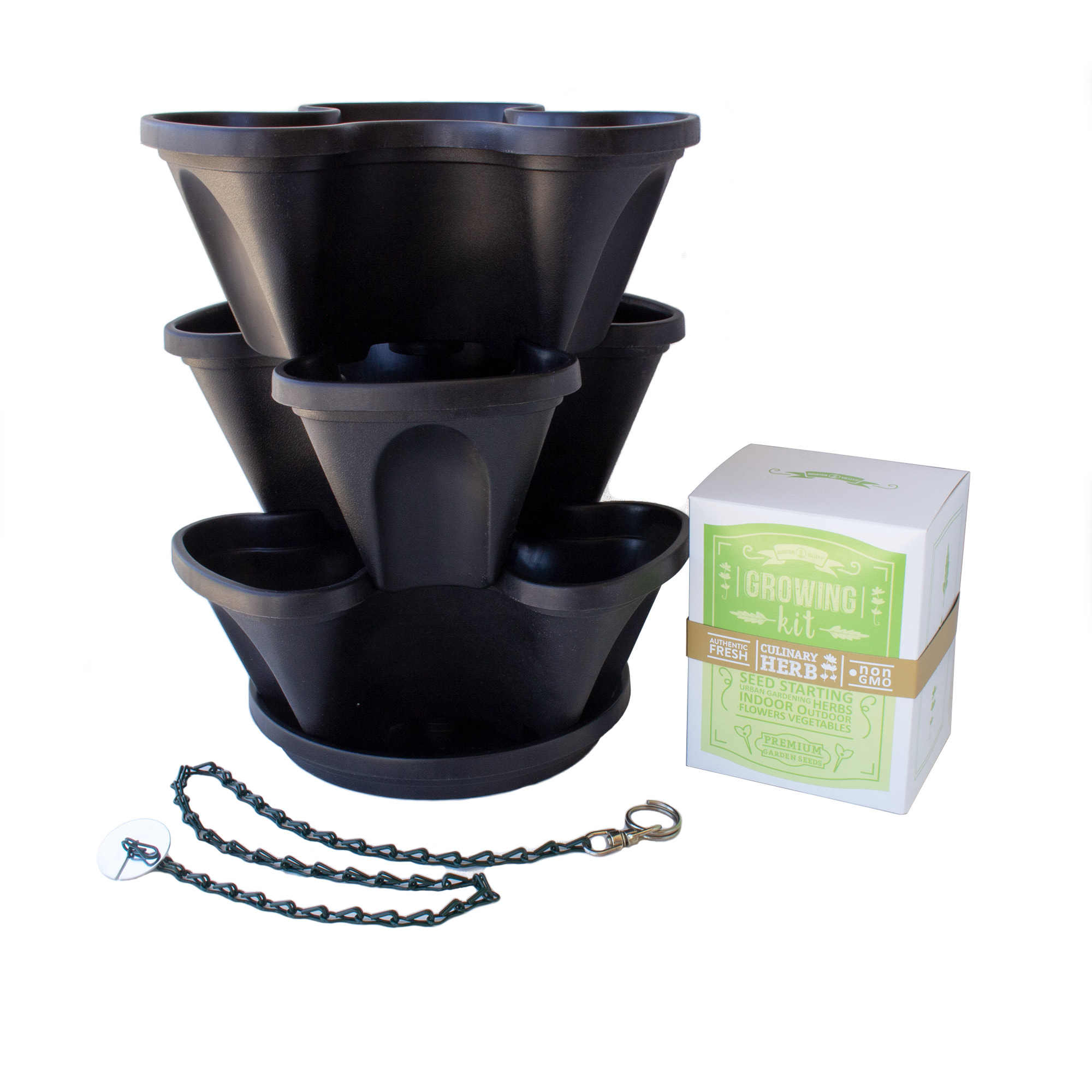 Culinary Herb Garden Starter Kit - Black Hangable / Stackable Garden Planter