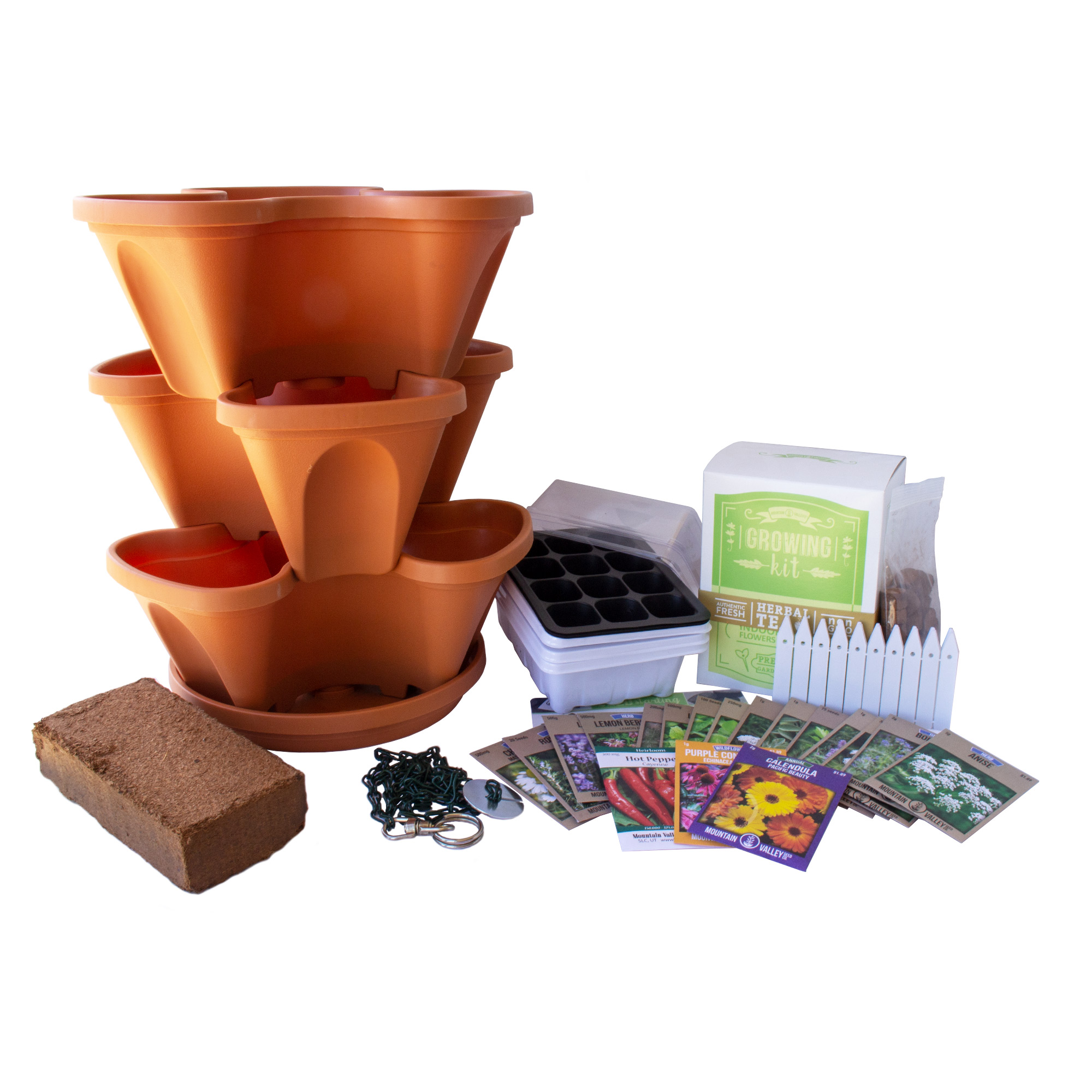 Herbal Tea &amp; Medicinal Herb Garden Starter Kit - Terracotta Hanging Planter Pot