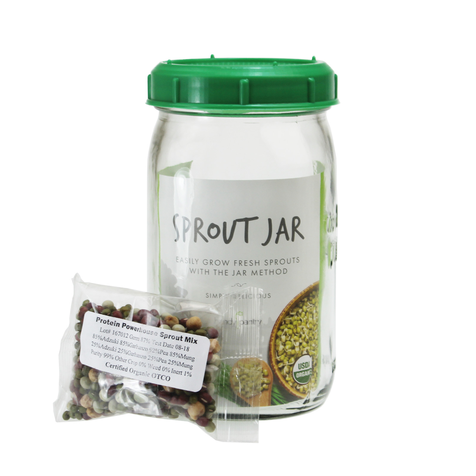 1 Quart Sprouting Jar w/ Strainer Lid &amp; Sprouter &amp; 2 Oz. Alfalfa