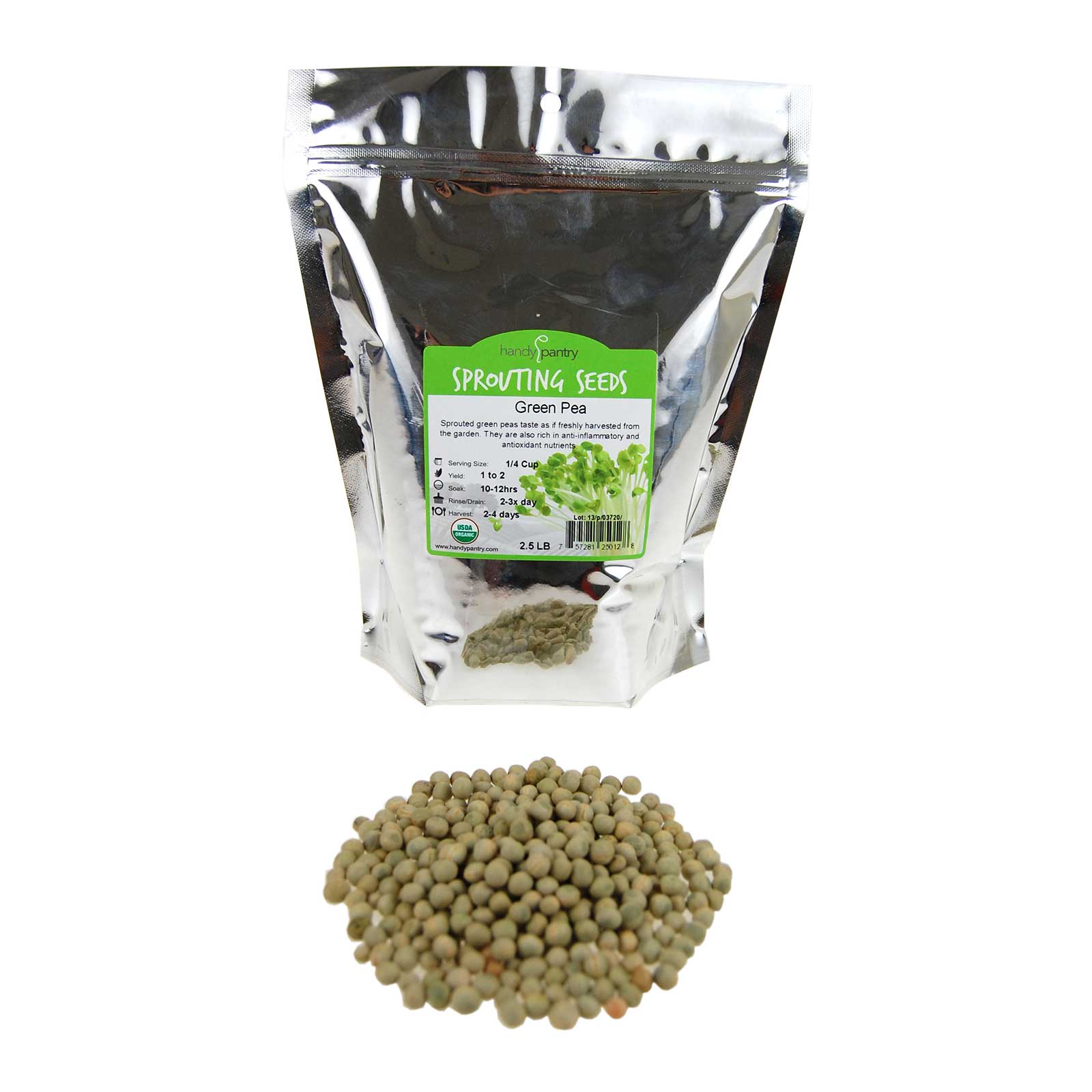 Organic Green Pea Sprouting Seeds - Sprout Seed, Pea Shoots - 2.5 Lbs - Buy Non-GMO Pisum sativum Farm &amp; Gardening Seeds Online