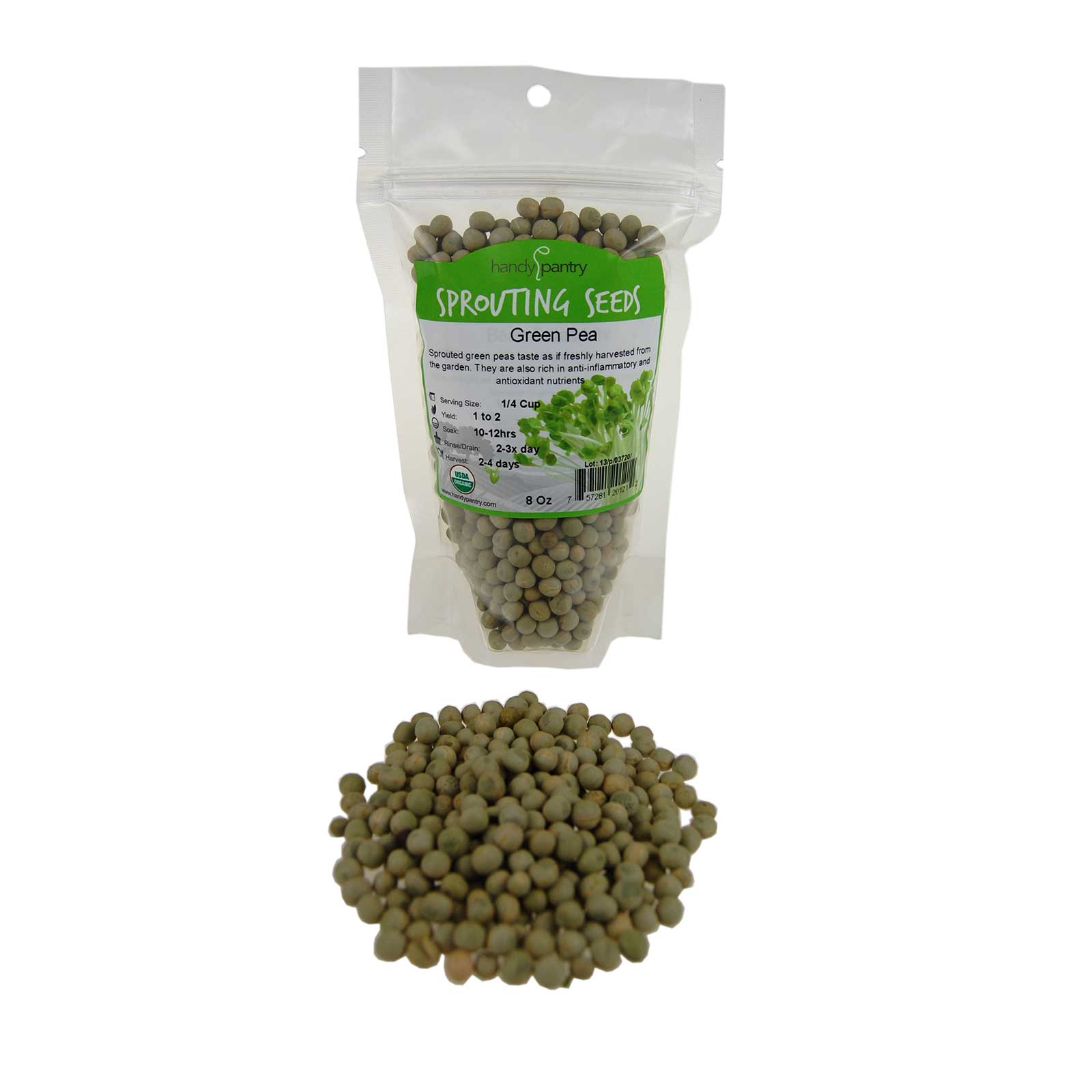 Organic Green Pea Sprouting Seeds -Sprout Seed Peas for Sprouts - 8 Oz - Buy Non-GMO Pisum sativum Farm &amp; Gardening Seeds Online