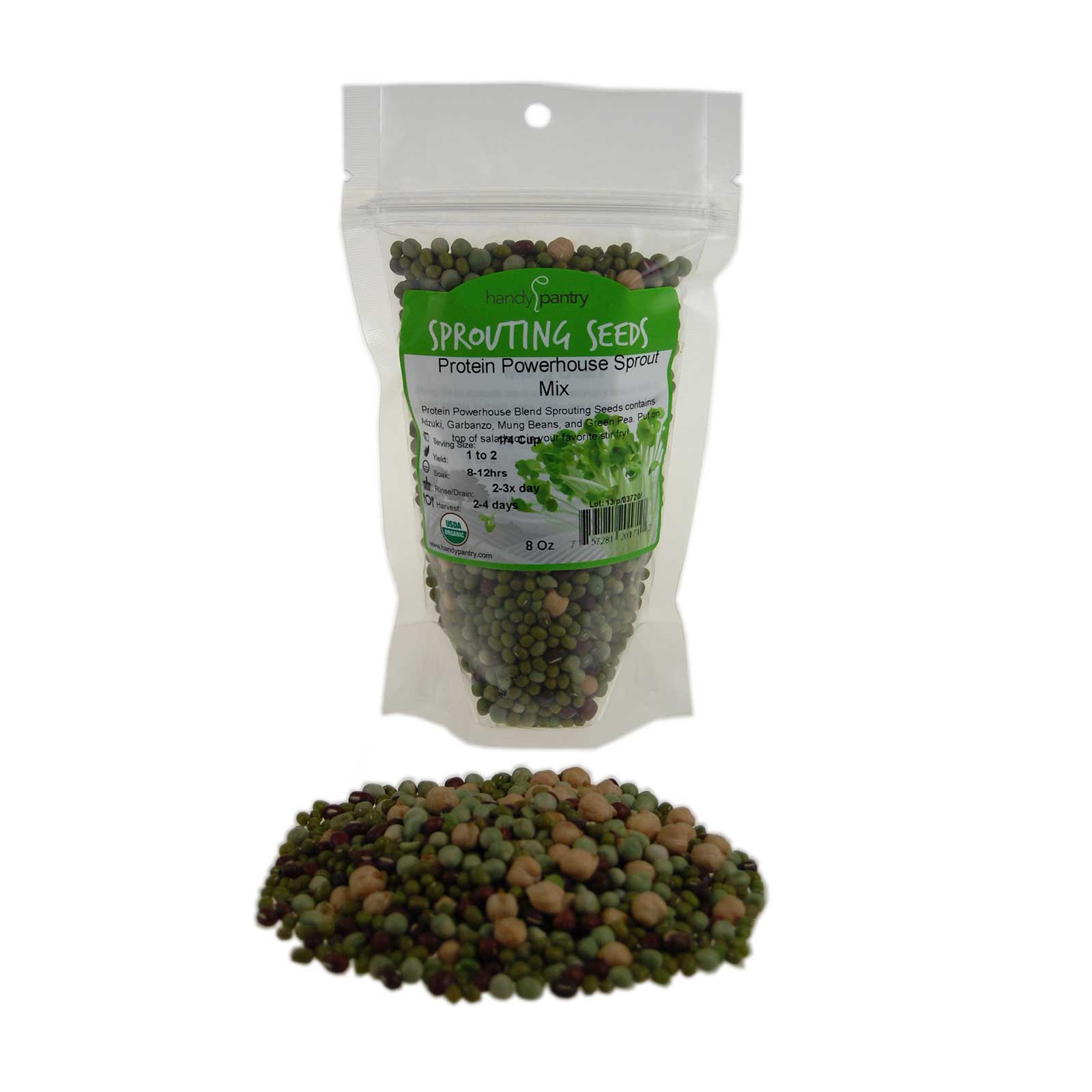 Organic Protein Powerhouse Sprouting Seed Mix- Sprout Sprouts- 8 Oz - Sprouts, Sprouting - Healthy Living &amp; Raw Food - Grow, Gro