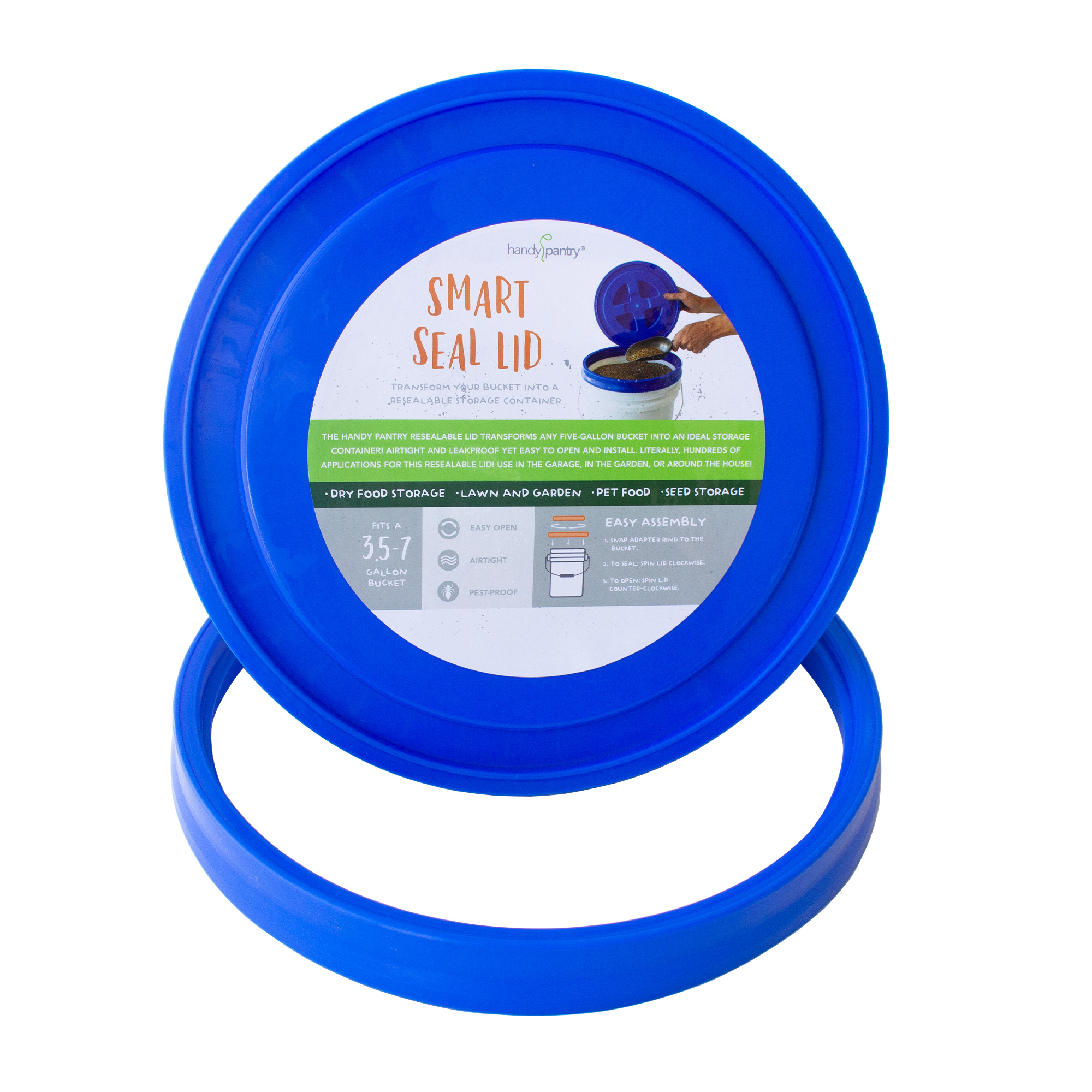 Smart Seal Lid - Blue - 6 Gallon Lawn &amp; Garden Supplies Storage - Twist On Off Lid for Bucket &amp; Pail - Emergency Storage, Preppe