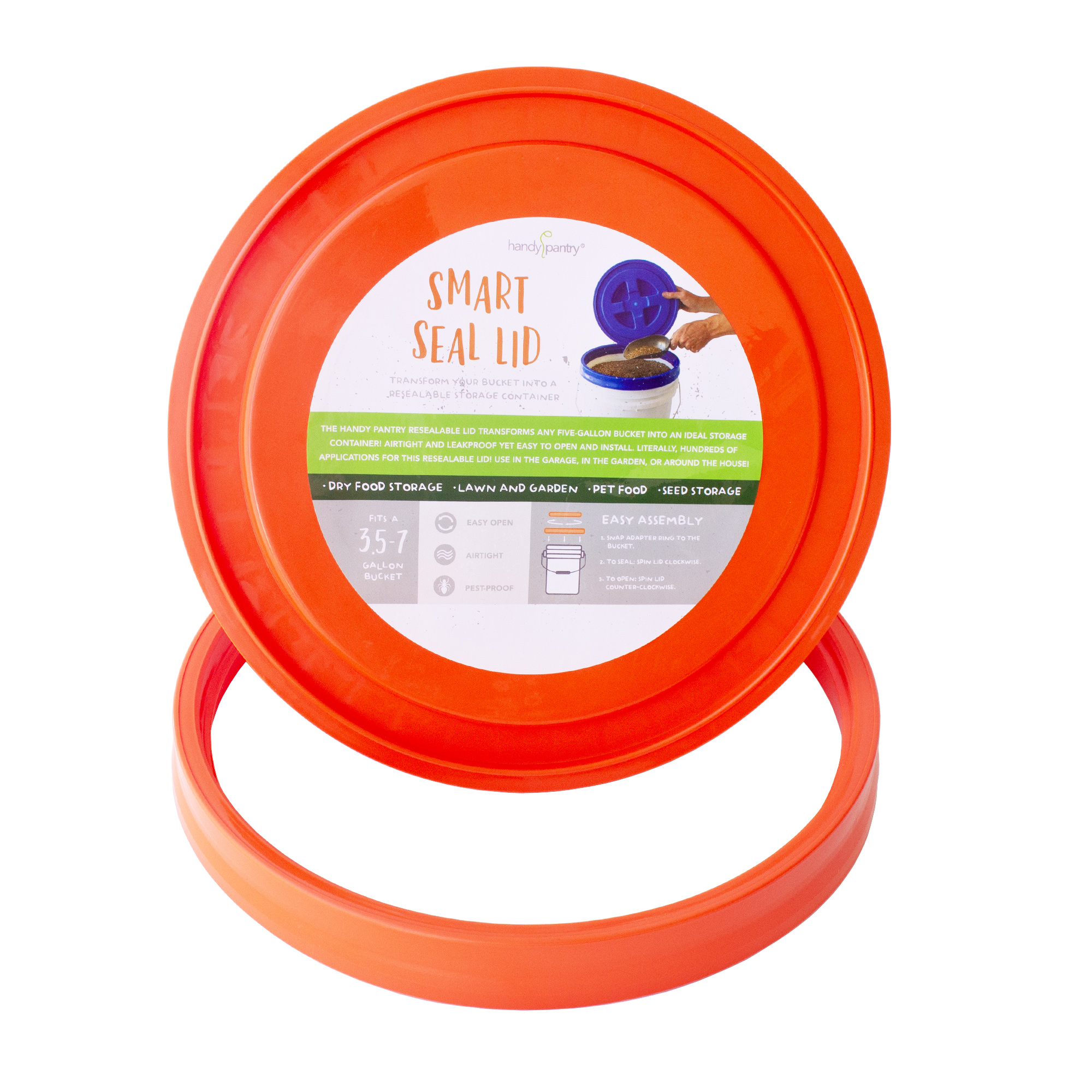 Smart Seal Lid - Orange - 5 Gallon - Camping &amp; Hunting Gear Storage - Twist On Off Lid for Bucket &amp; Pail - Emergency Storage, Pr