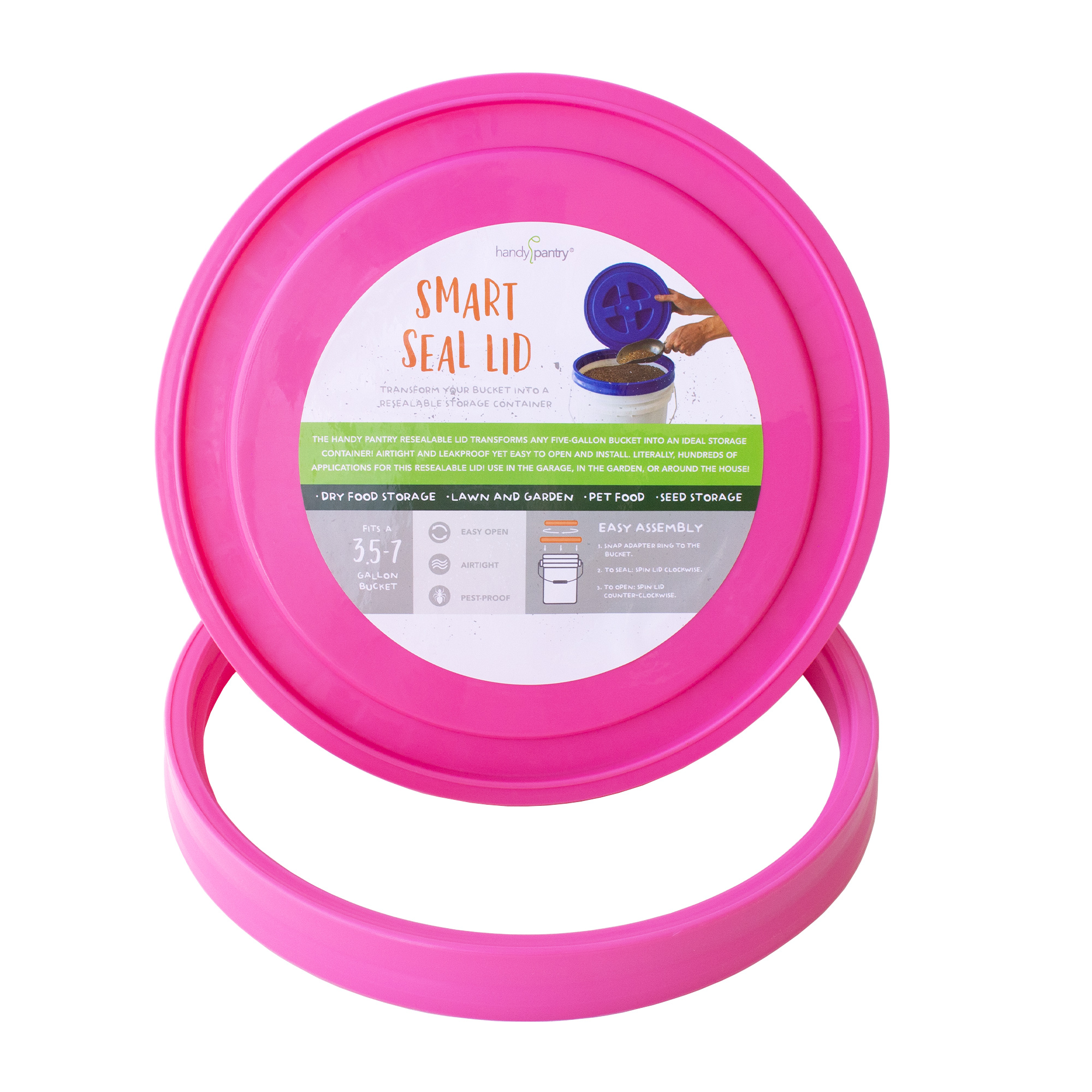 Smart Seal Lid - Pink - 5 Gallon Lid - Brine Turkey, Marinate Meats - Twist On Off Lid for Bucket &amp; Pail - Emergency Storage, Pr