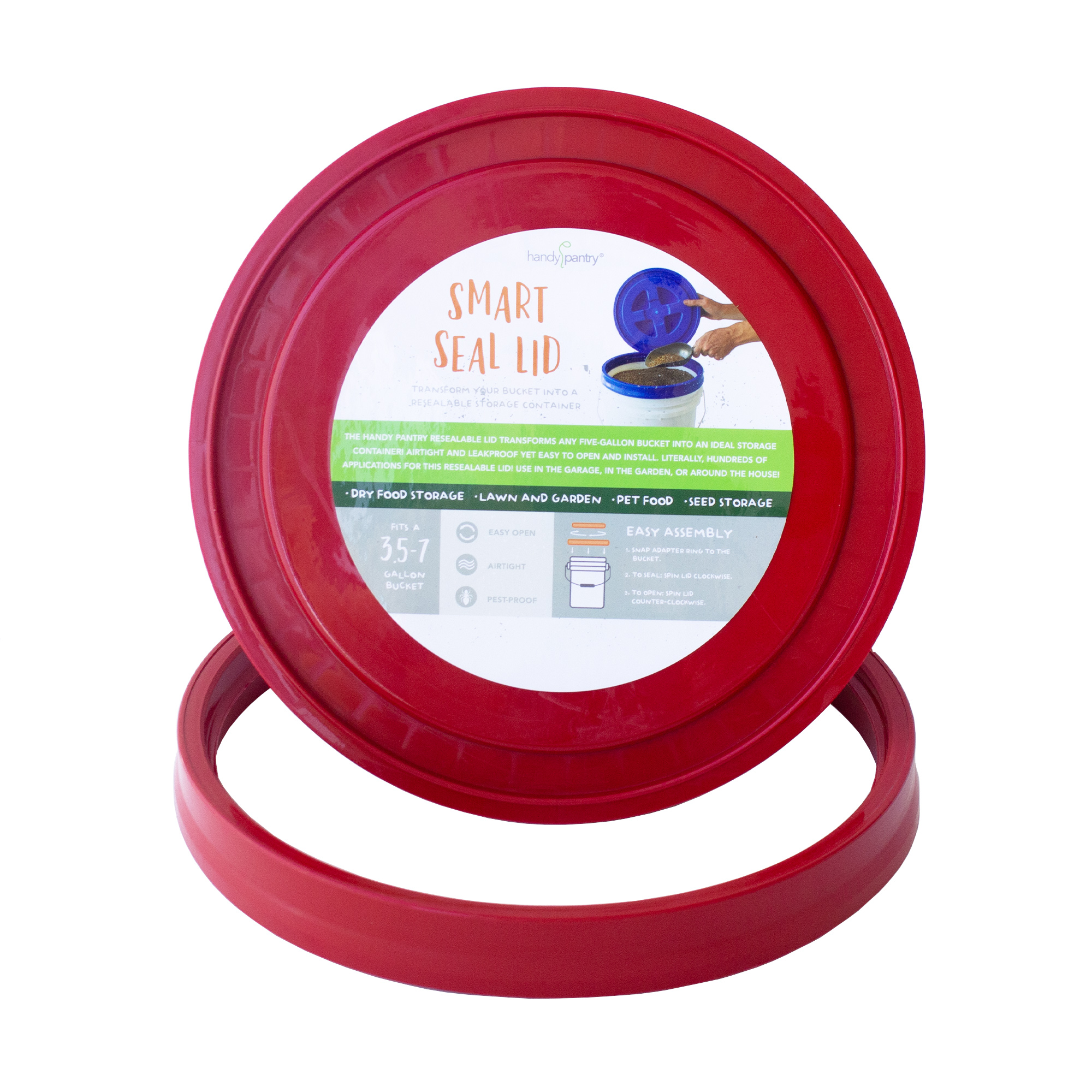 Smart Seal Lid - Red - 3.5 Gallon - BPA Free - FDA Approved Food Grade - Twist On Off Lid for Bucket &amp; Pail - Emergency Storage,