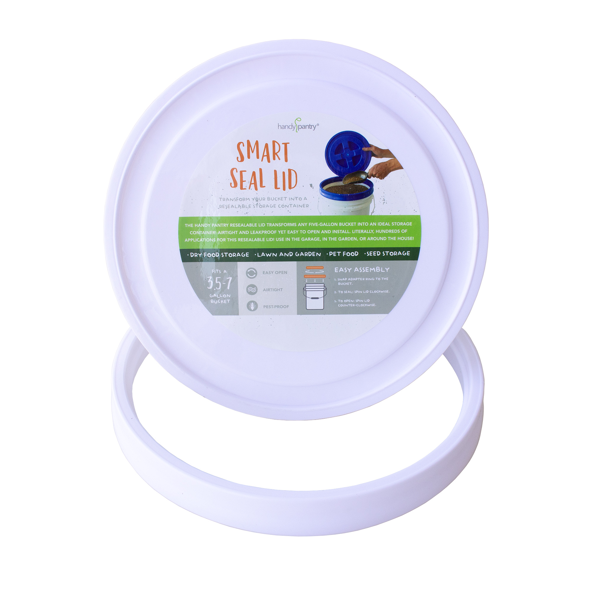 Smart Seal Lid - White - 7 Gallon Lid - High-Density Polyethylene - Twist On Off Lid for Bucket &amp; Pail - Emergency Storage, Prep